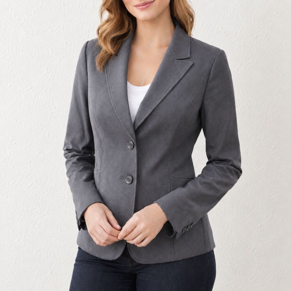 Tahari Grey Jacket Blazer Lapel 2 Buttons Size 4 NWT